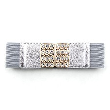 Women Wide Fashion Belt with Diamante Buckle Stretchable 60mm Elastic Waistband