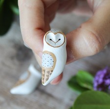 Barn owl brooch handmade, handpainted clay bird pin