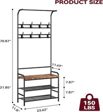 Hall Tree Shoe Bench for Entryway Coat Rack Storage Bench 4-in-1 w/ Shelf 8 Hook