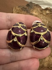 Vintage (unworn) Joan Rivers Fabergé Egg Style Enamel And Rhinestone Earrings