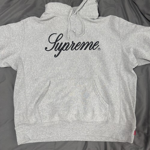 Grey supreme script logo - supreme,