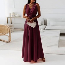 Wine Red Bridesmaid Dress Long Evening Ball Gown Party Prom Wedding V neck Maxi