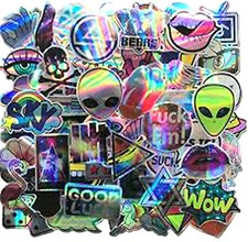 30 HOLOGRAPHIC STICKERS Vinyl Decal Graffiti Skateboard Luggage Laptop Guitar