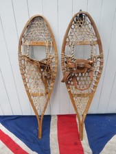 ANTIQUE VINTAGE OLD WOODEN  RUSTIC CANADIAN SNOWSHOES SKI WINTER ALPINE LODGE VM