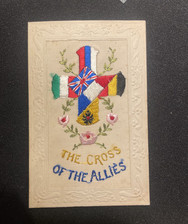 WW1 embroidered silk postcard militaria Cross Of The Allies.