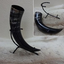Large Viking Drinking Horn With FREE Iron Table Stand Re-enactment Display Gift