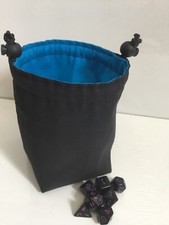 Dice Bag - Black/Turquoise Blue - Square - Freestanding - Reversible RPG D&D TCG