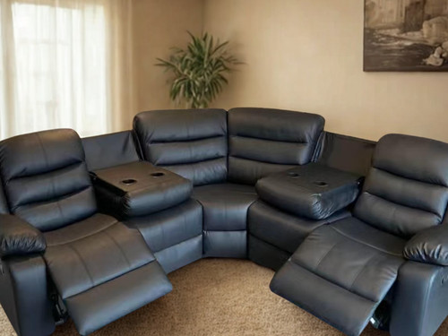 Black leather recliner corner - black,