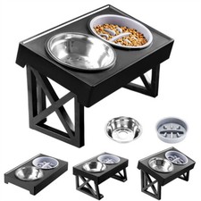 Elevated Raised Double Dog Pet Feeding Bowls Slow Feeder Adjustable Height Stand