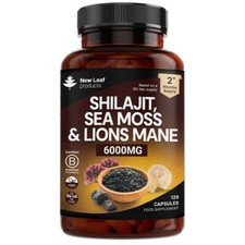 Shillajit Sea Moss & Lions Mane 6000mg Capsules - 100% Fruiting Body Vegan Caps