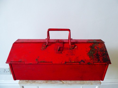 Vintage metal toolbox with - vintage,