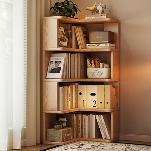 Wooden corner bookcase shelves - wooden,