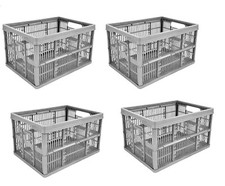 4 XStrong Folding Collapsible Plastic Storage Crates Boxes Stackable Basket 32L