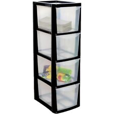 4 Tier Medium Drawers Storage Unit Plastic Chest Tower A5 Size Desktop Organizer