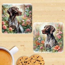 German Shorthair Pointer Coasters, Watercolour Print Set Of 2, Mug Mats, Gift