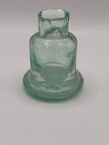 Old aqua glass inkwell bell - glass,