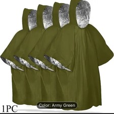 Hooded Rain Poncho Army Green  Emergency Shelter Walking Hiking Waterproof