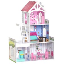 HOMCOM Kids Wooden Dolls house with Furniture 3 Storey Dollhouse for 3-6 Years