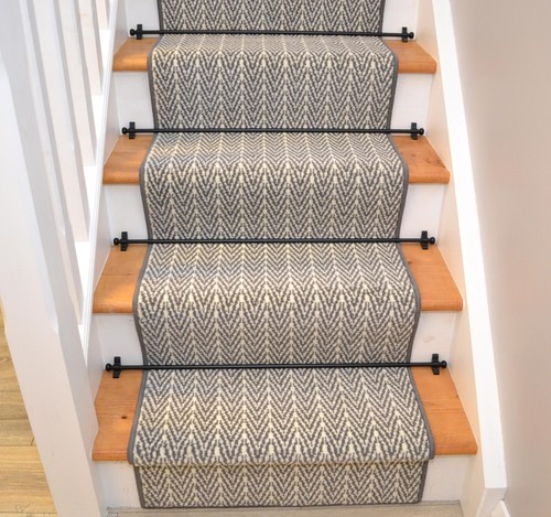 Grey herringbone stair runner - grey,