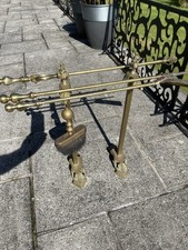 Brass Companion Set Fireside Tools Victorian Tongs Poker Brush Fire Dogs Andiron