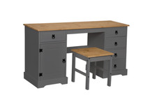 Corona Double Pedestal Computer Table or Dressing Table and Stool In Pine/Grey
