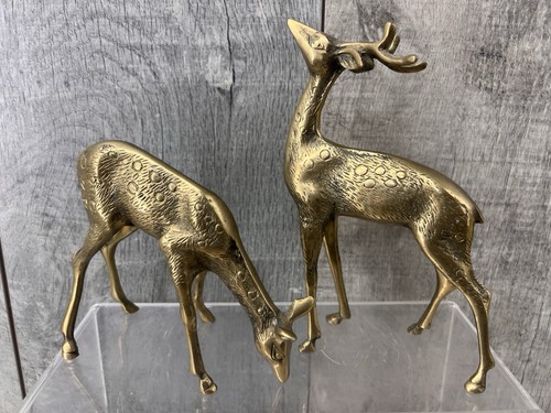 Vintage brass deer figurines - brass,