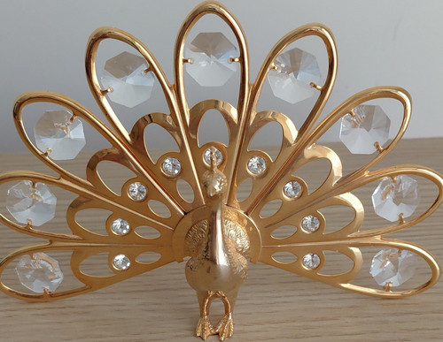 Gold metal peacock ornament - peacock,