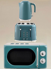 Kettle Toaster Microwave Kitchen Set Teal Blue Retro Stylish Essential Vitage UK
