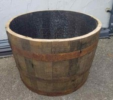 GENUINE OAK HALF WHISKY BARREL PLANTER WOODEN GARDEN PLANTER STORAGE SCOTTISH!