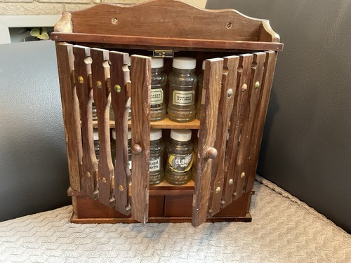 Vintage wooden spice rack with - vintage,