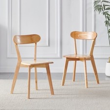 2x Mid Century Farmhouse Solid Wood Dining Chairs Curved Back Diningroom Kitchen