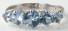 9CT 9K WHITE GOLD AQUAMARINE ETERNITY 5 STONE ART DECO INS BAND RNG FREE RESIZE