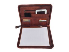 Genuine Leather Portfolio Padfolio A4 Document Folder File Case Office Bag