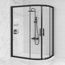 Matt Black Offset Quadrant Shower Enclosure Walk in Cubicle Sliding Glass Door