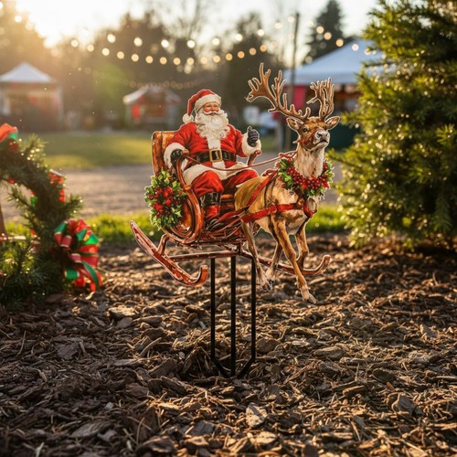 Santa and reindeer yard stake - and,