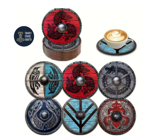 Viking shield coasters - 6x,