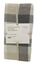 Zara Home Pillowcases x 2 Navy & Beige Check Cotton Flannel 50 x 75 cm New F1