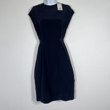 COS Womens Silk Midi Dress Sz XXS EU32 Minimalist Capsule Tie Back Navy Blue