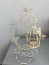 12" Cream Bird Cage Metal Tea