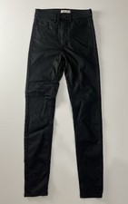 M&S Jeans UK 8 Black Coated Skinny Regular Wax Look Leather Effect Stretch Pants