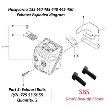 Husqvarna 135 140 435 440 445 450 Chainsaw Exhaust Screws Qty: 2. P/N: 725536855