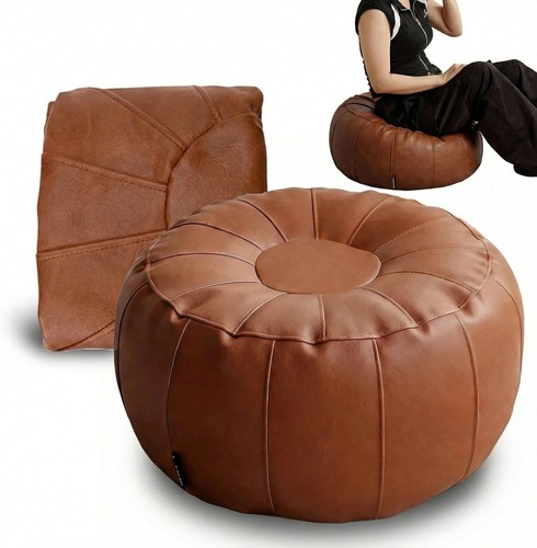 Leather pouf dx12 h - -, 20”dx12”h