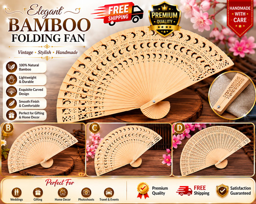 Vintage carved bamboo folding - bamboo,