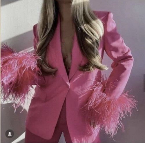 Zara feather cuff blazer hot - feather,
