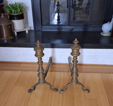 Pair of Cast Brass & Cast Iron Georgian Style Fireplace Andirons Firedogs