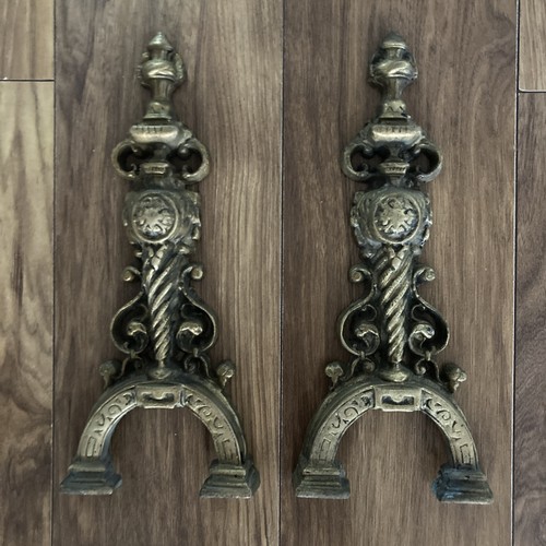 Pair vintage brass fire - brass,