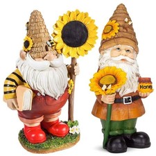 Gnome Garden Statue Dwarf Sunflower Bee Outdoor Yard Home Ornament Gift