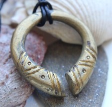 Ancient Solid Bronze Pendant ''Horseshoe'' Reproduction On Leather Cord