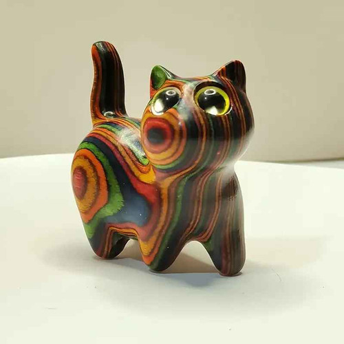Wooden cat statue colourful - wooden,