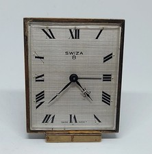Vintage SWIZA 8-Day Travel Side Table Alarm Clock Swiss Made Working Condition